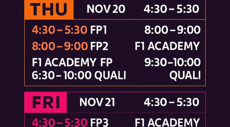 F1 Las Vegas Grand Prix 2025: Full Weekend Schedule (PST) + Tips