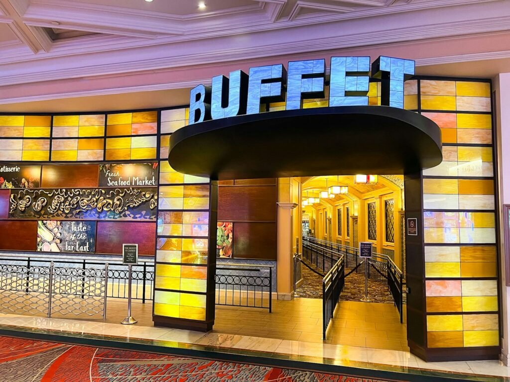 the entrance to a building with a sign that says buffet