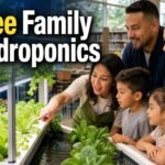 Family learning about hydroponic plants at a library activity