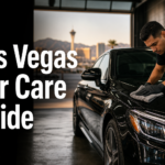 A detailer cleaning a sedan at a Las Vegas auto detailing shop
