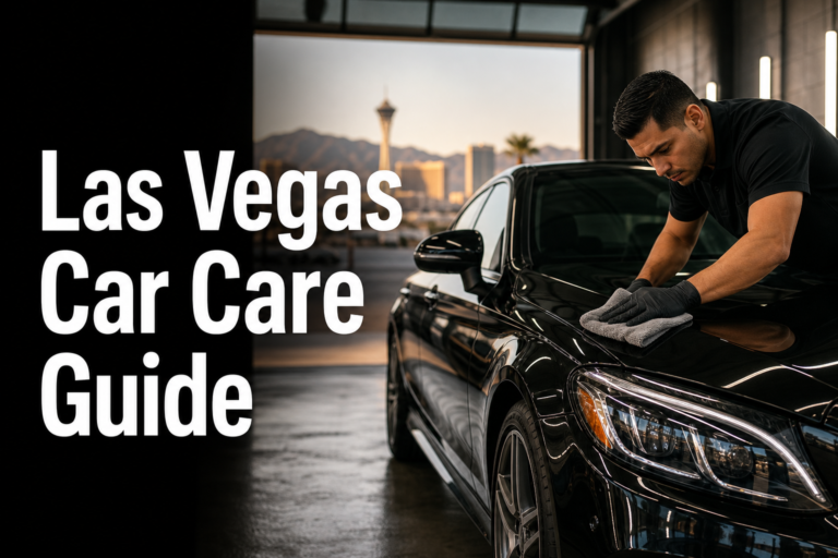 A detailer cleaning a sedan at a Las Vegas auto detailing shop