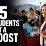 Las Vegas students and families with backpacks and school supplies for a community back-to-school event