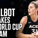 Las Vegas Aces forward Steph Talbot featured in a sports news graphic after being named to Australiau2019s 2026 World Cup team.