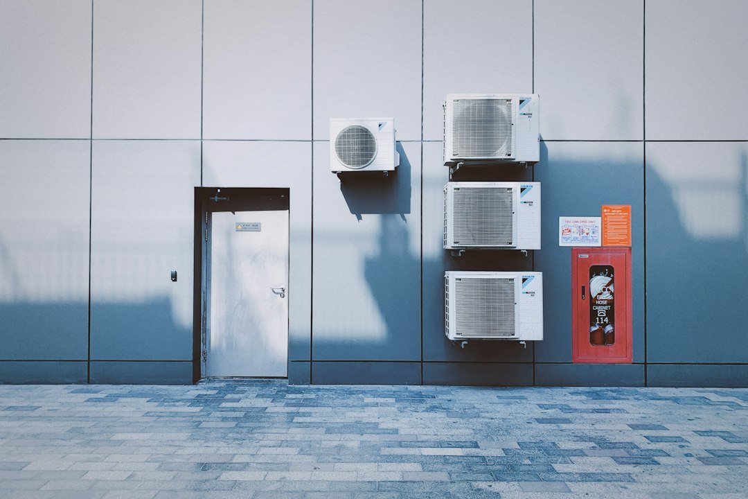 Exterior air-conditioning systems illustrating equipment that should be serviced by a qualified contractor
