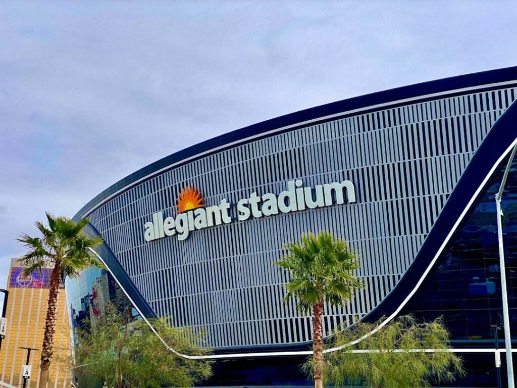 Allegiant Stadium in Las Vegas at night