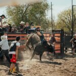 Bull rider holding on during a rodeo bull ride; illustrative photo, not from the 2026 PBR Teams Championship