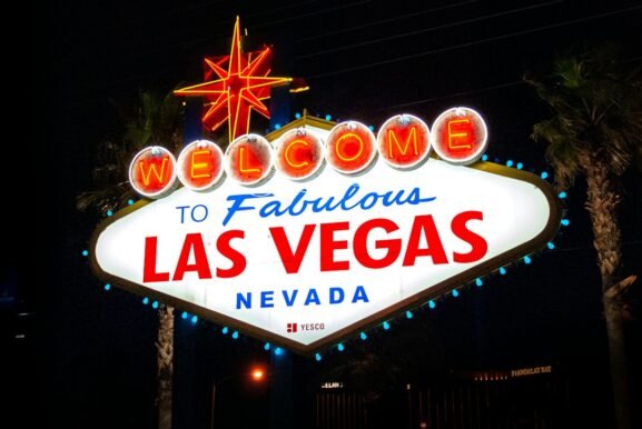 Welcome to Fabulous Las Vegas sign at night for UFC Halloween weekend