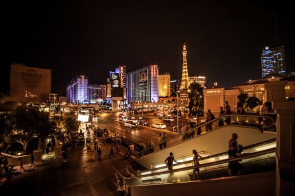 Las Vegas at night illustrating hotel and trip planning expenses